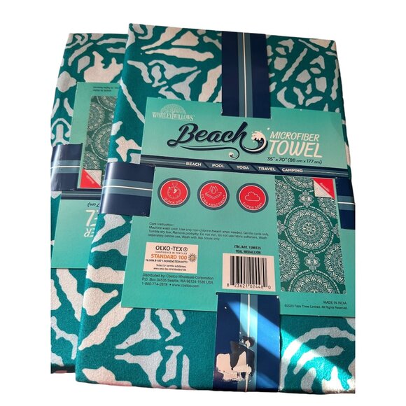 ✌️ 2/$40 ✌️ of New Turquoise and White Large Microfiber Thin Beach Towels - Picture 1 of 3